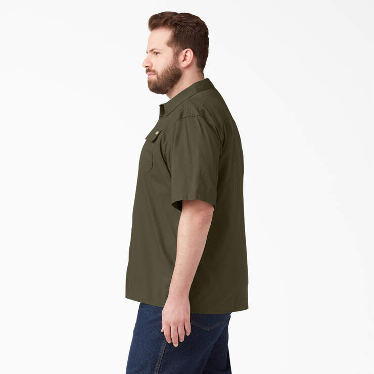 Short Sleeve Ripstop Work Shirt - Rinsed Military Green (RML) image number 6