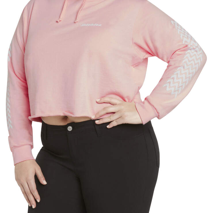 Dickies Girl Juniors' Plus Tread Sleeve Cropped Fleece Hoodie - Pink (PK) image number 1