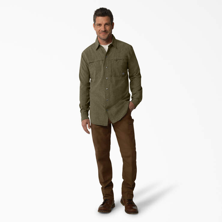 Cooling Long Sleeve Work Shirt - Military Green Heather (MLD) image number 4