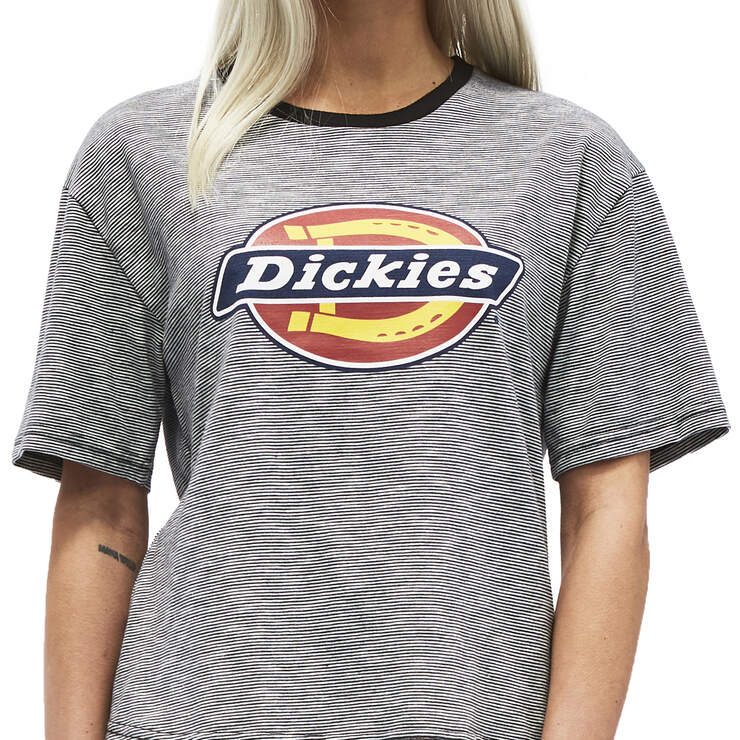 Dickies Girl Juniors' Lazy Micro Striped Short Sleeve T-Shirt - Black/White (BKW) image number 1