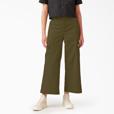 Women&rsquo;s Twill Crop Cargo Pants - Stonewashed Military Green &#40;S2M&#41;