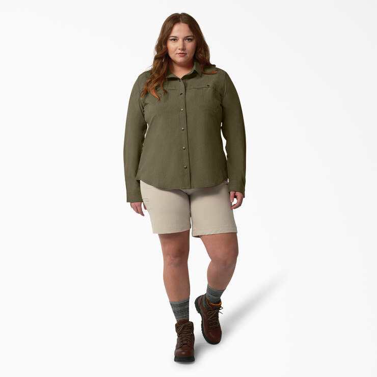 Women's Plus Cooling Roll-Tab Work Shirt - Military Green Heather (MLD) image number 4