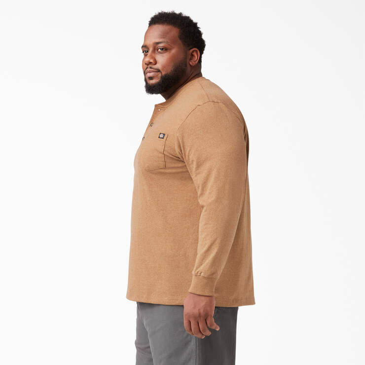 Heavyweight Heathered Long Sleeve Henley T-Shirt - Brown Duck Heather (BDH) image number 5
