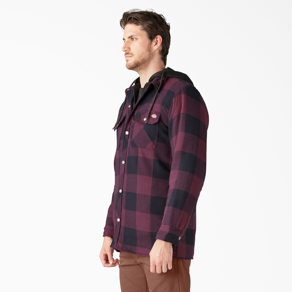 Relaxed Fit Icon Hooded Quilted Flannel Shirt Jacket - Grape Wine Buffalo Plaid &#40;GPN&#41;