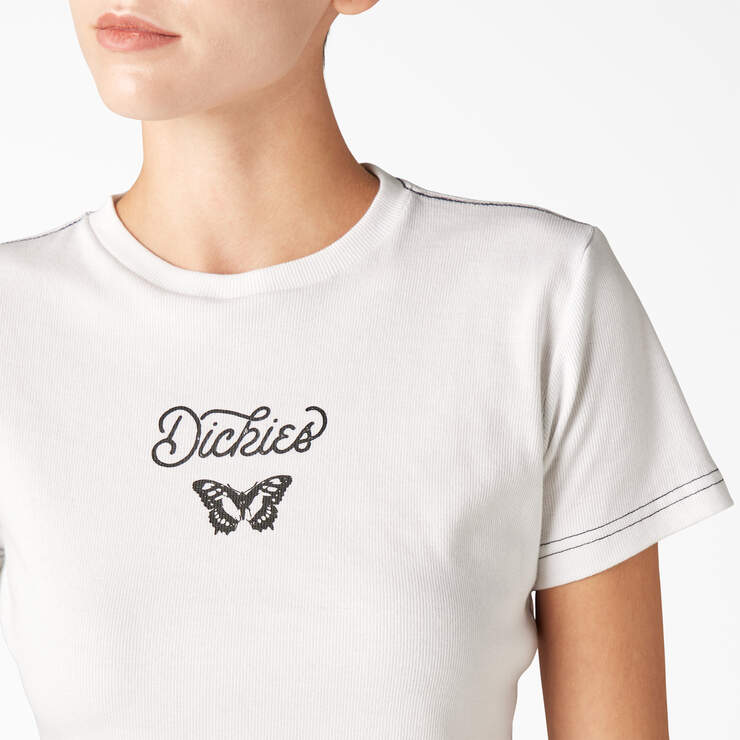 Women's Butterfly Graphic Cropped Baby T-Shirt - White (WH) image number 6