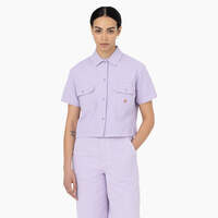 Women's Hickory Stripe Cropped Work Shirt - Ecru/Lilac (EUG)