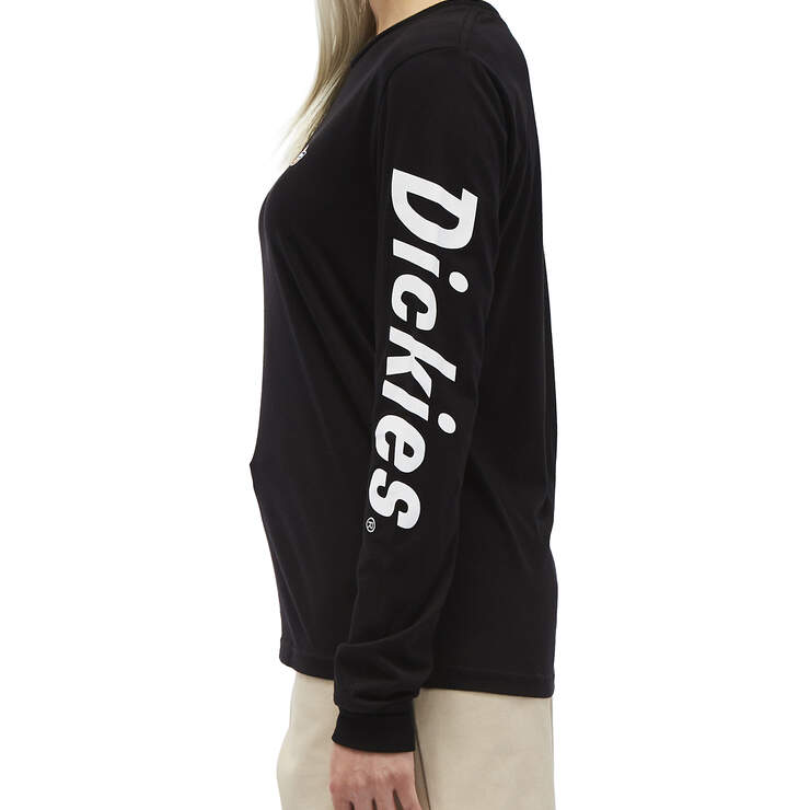 Dickies Girl Juniors' Logo Long Sleeve T-Shirt - Black/White (BKW) image number 3