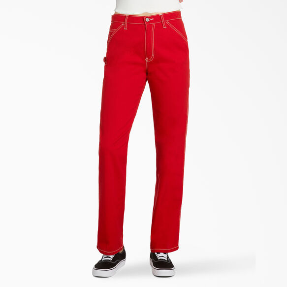 Dickies Girl Juniors&#39; Relaxed Fit Carpenter Pants - Red &#40;RD&#41;