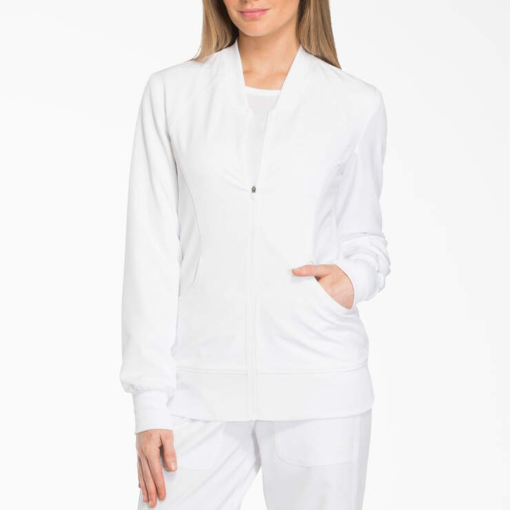 Women's Dynamix Zip Front Scrub Jacket - White (DWH) image number 3