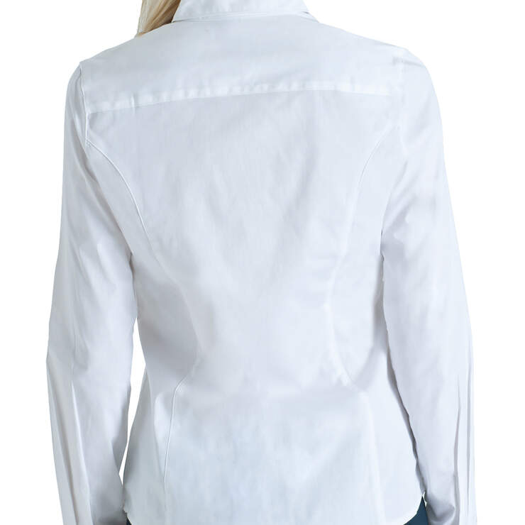 Dickies Girl Juniors' Poplin Long Sleeve Button Down Shirt - White (WHT) image number 2