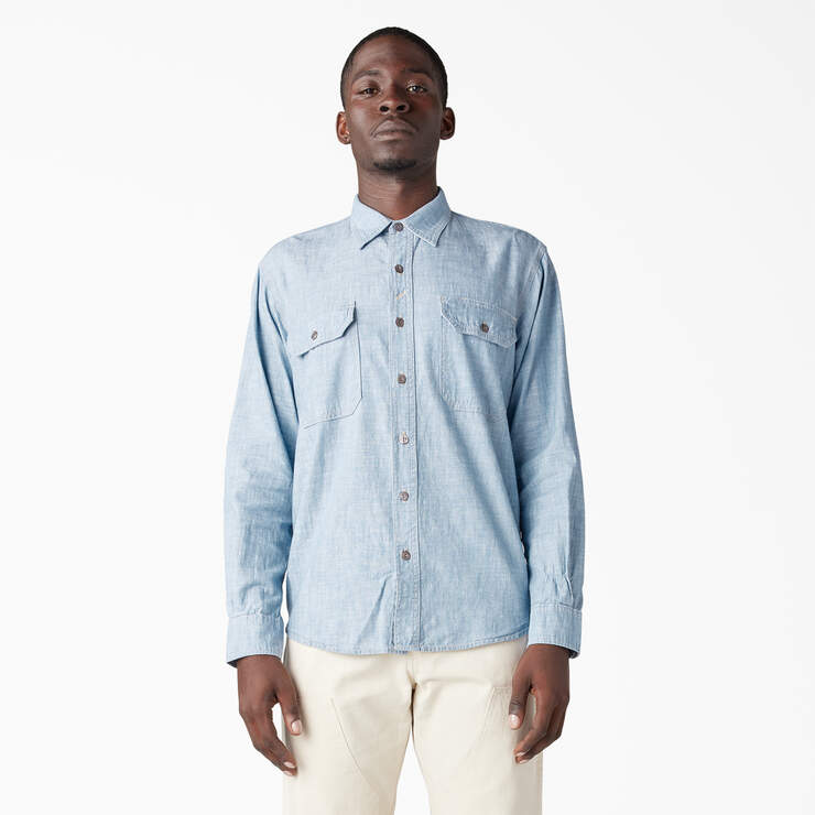 Dickies 1922 Long Sleeve Work Shirt - Bleach Blue Chambray (BBLC) image number 1