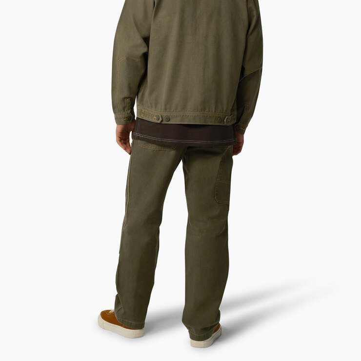 Relaxed Fit Contrast Stitch Double Knee Duck Pants - Stonewashed Military Green (SMW) image number 2