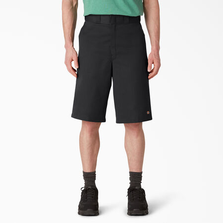 Loose Fit Flat Front Work Shorts, 13&quot; - Black &#40;BK&#41;