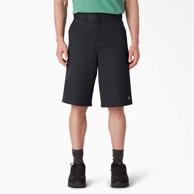 Loose Fit Flat Front Work Shorts, 13" - Black (BK) image number 1