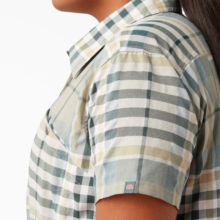 Women's Plus Cooling Short Sleeve Work Shirt - Green Plaid (1PR) image number 5
