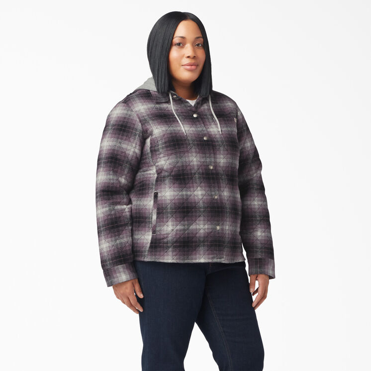 Women&rsquo;s Plus Flannel Hooded Shirt Jacket - Dusty Purple/Black Ombre Plaid &#40;B1E&#41;