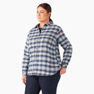 Women&#39;s Plus Long Sleeve Plaid Flannel Shirt - Clear Blue/Navy Ombre Plaid &#40;C1F&#41;