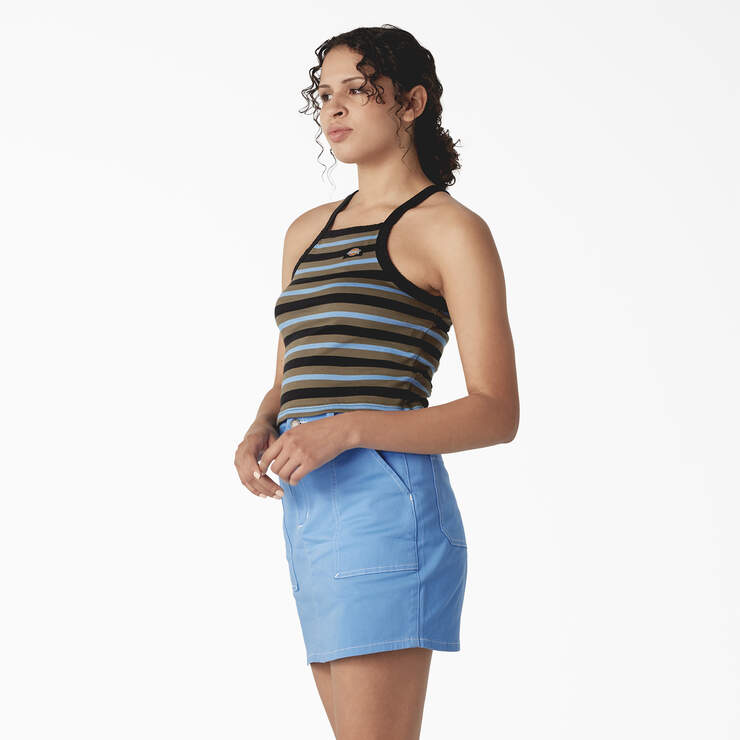 Women's Rib Knit Cropped Tank Top - Black Summer Fair Stripe (CUS) image number 3