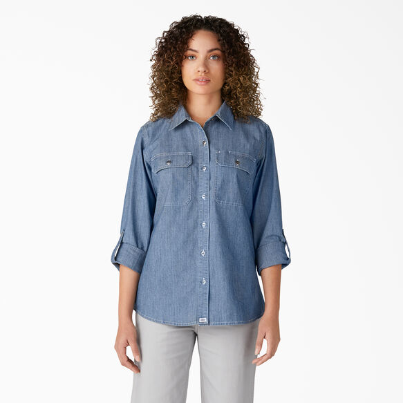 Women&#39;s Long Sleeve Chambray Roll-Tab Work Shirt - Stonewashed Light Blue &#40;LSW&#41;