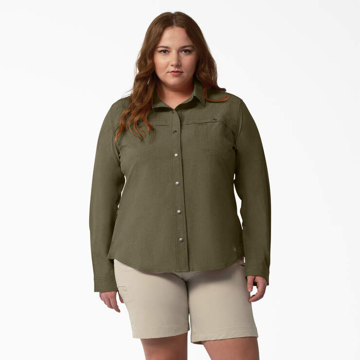 Women's Plus Cooling Roll-Tab Work Shirt - Military Green Heather (MLD) image number 1