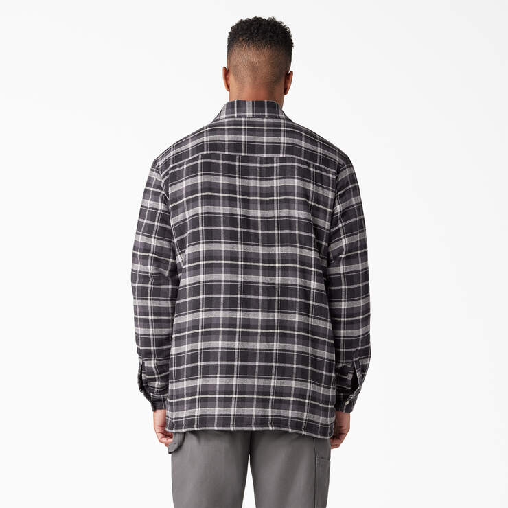 Water Repellent Fleece-Lined Flannel Shirt Jacket - Charcoal/Black Plaid (B1X) image number 2