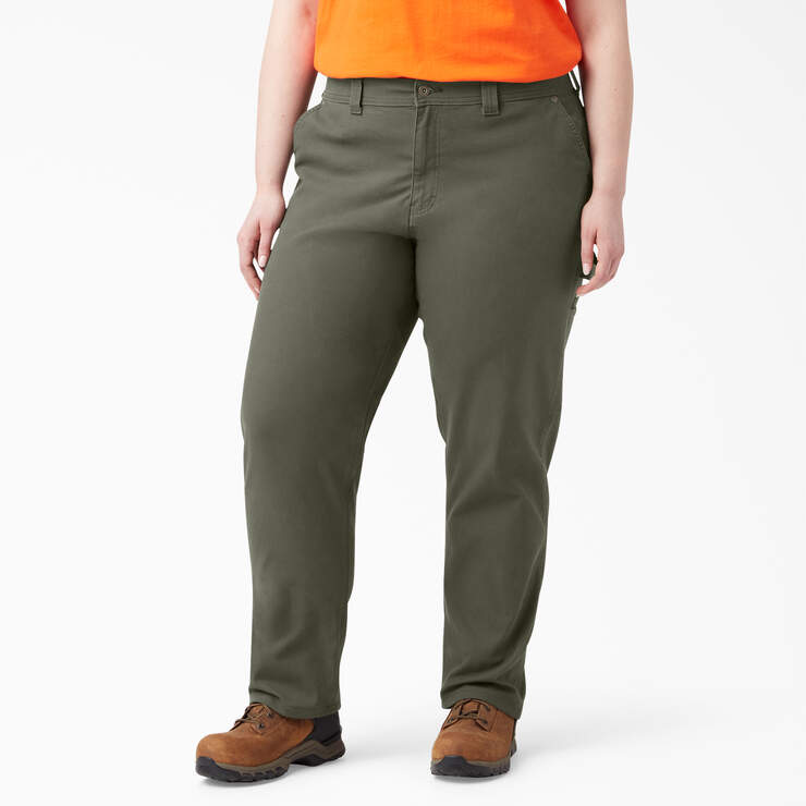 Women's Plus FLEX Relaxed Straight Fit Duck Carpenter Pants - Rinsed Moss Green (RMS) image number 1