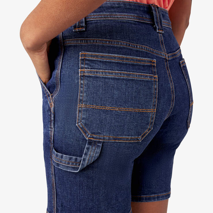 Women’s Relaxed Fit Denim Carpenter Shorts, 7" - Stonewashed Dark Blue (DSW) image number 7