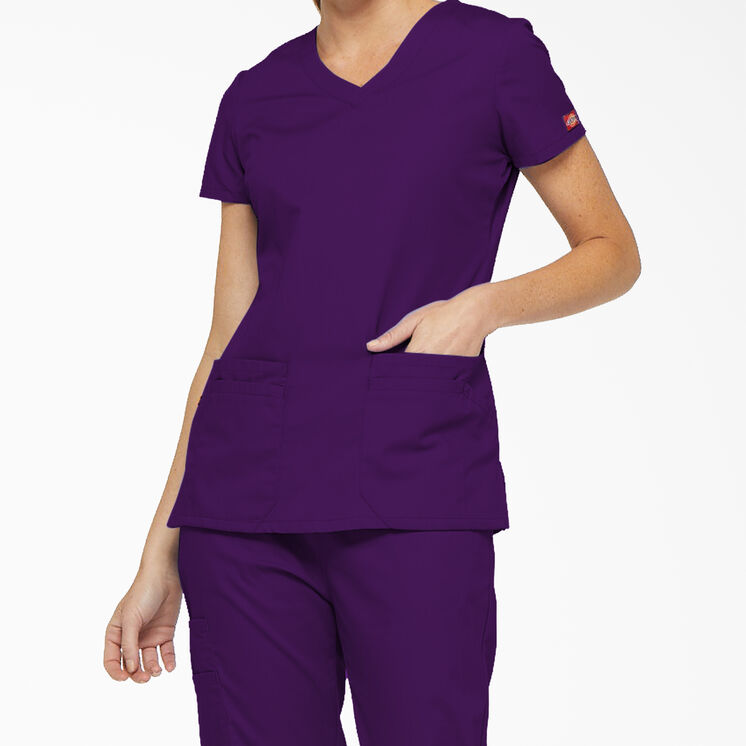 Women&#39;s EDS Signature V-Neck Scrub Top with Pen Slot - Purple Eggplant &#40;EGG&#41;