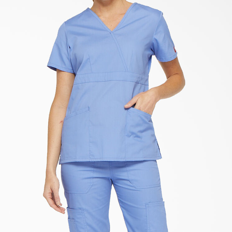 Women&#39;s EDS Signature Mock Wrap Scrub Top - Ceil Blue &#40;CBL&#41;
