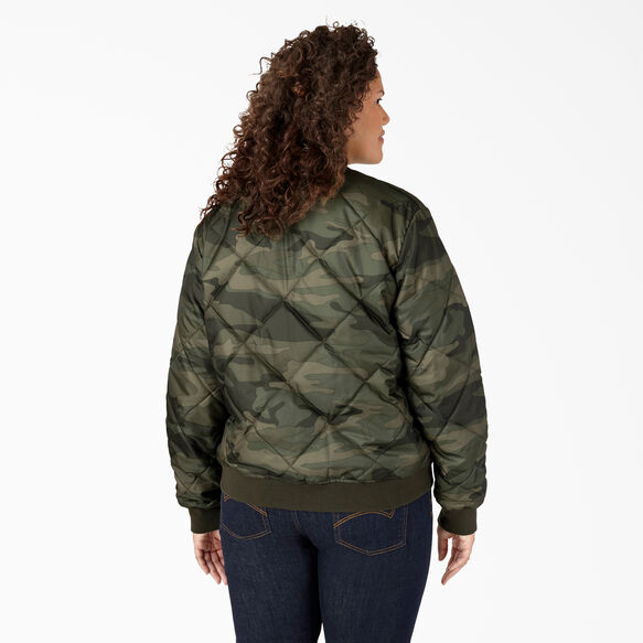 Women&#39;s Plus Quilted Bomber Jacket - Sage Green Camo &#40;AGC&#41;