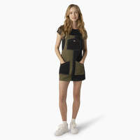 Women's Regular Fit Colorblock Bib Overall Dress - Military/Black Color Block (MCK)