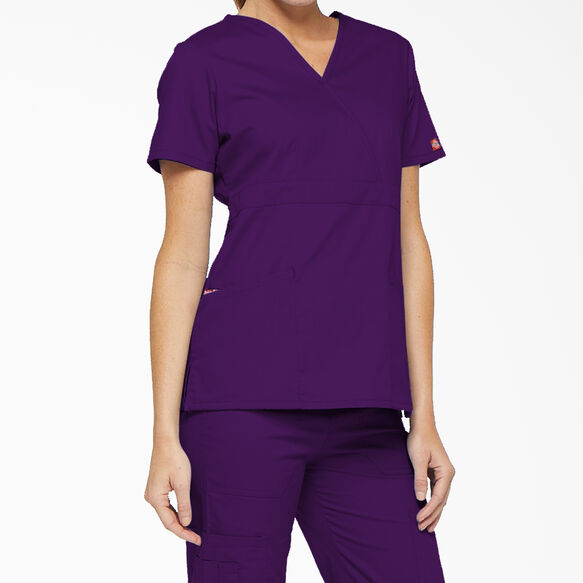Women&#39;s EDS Signature Mock Wrap Scrub Top - Purple Eggplant &#40;EGG&#41;