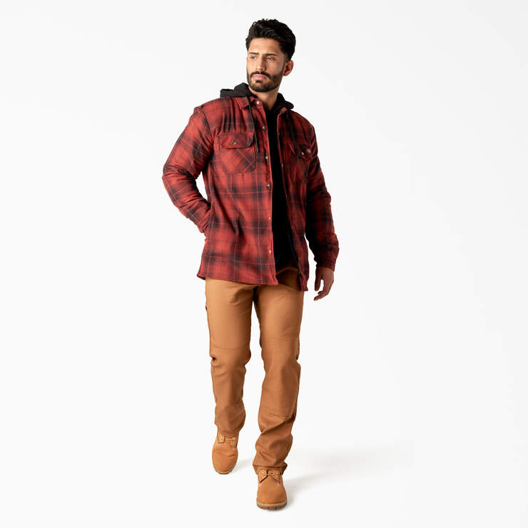 Water Repellent Flannel Hooded Shirt Jacket - Brick/Black Ombre Plaid (B2W) image number 4