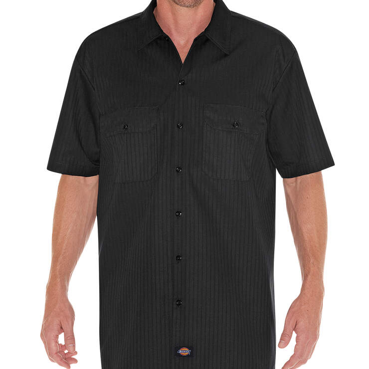 Short Sleeve Twill Striped Work Shirt - Black (BK) image number 1