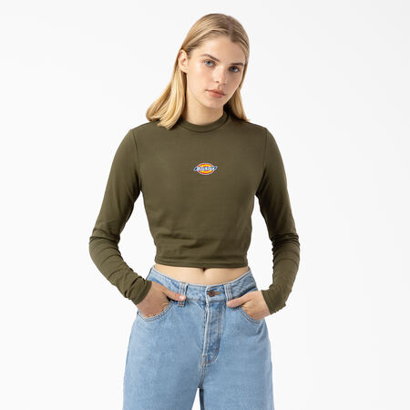 Women&#39;s Maple Valley Long Sleeve Cropped T-Shirt - Military Green &#40;ML&#41;