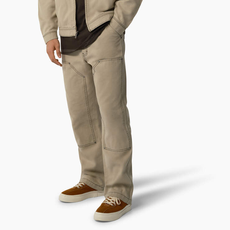 Relaxed Fit Contrast Stitch Double Knee Duck Pants - Stonewashed Desert Sand/Black (SSW) image number 3