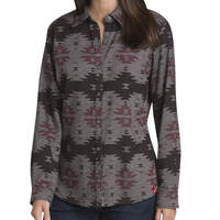 Women's Plus Long Sleeve Pattern Flannel Shirt - BURGUNDY/ANTIQUE GRAY PRINT (YTP)