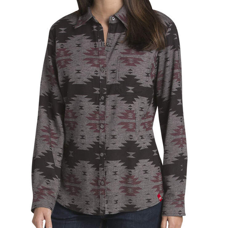 Women's Plus Long Sleeve Pattern Flannel Shirt - BURGUNDY/ANTIQUE GRAY PRINT (YTP) image number 1