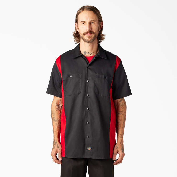 Two-Tone Short Sleeve Work Shirt - Black Red Tone (BKER) image number 1