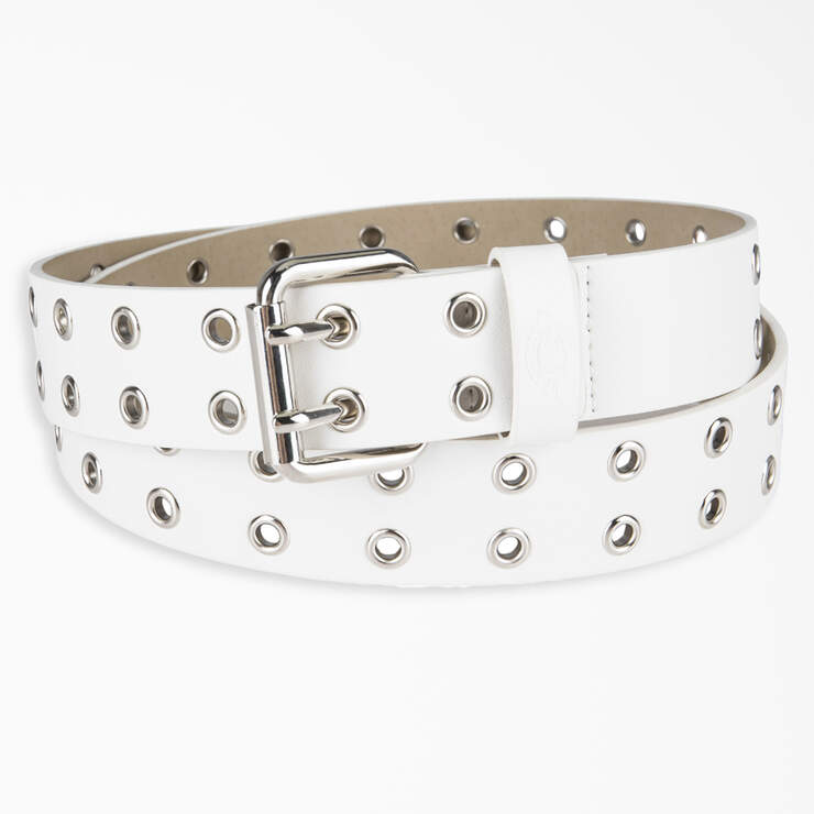 Women's Leather Double Grommet Belt - White (WH) image number 1
