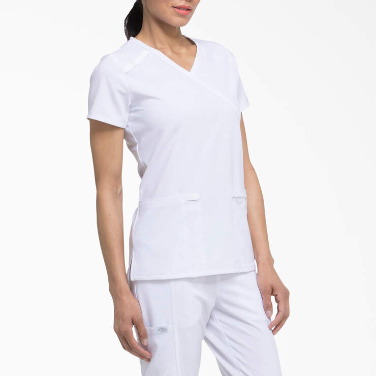 Women's EDS Essentials Mock Wrap Scrub Top - White (DWH) image number 4