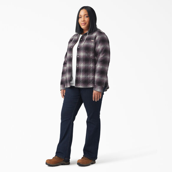 Women&rsquo;s Plus Flannel Hooded Shirt Jacket - Dusty Purple/Black Ombre Plaid &#40;B1E&#41;