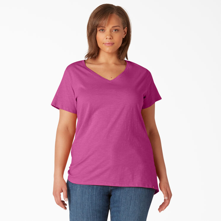 Women&#39;s Plus Short Sleeve V-Neck T-Shirt - Festival Fuchsia &#40;F2F&#41;