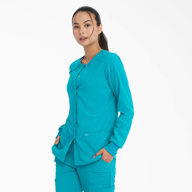 Women's EDS Essentials Snap Front Scrub Jacket - Teal Blue (TLB) image number 3