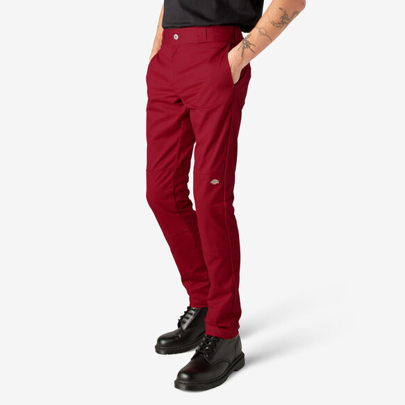 Skinny Fit Straight Leg Double Knee Work Pants - English Red &#40;ER&#41;