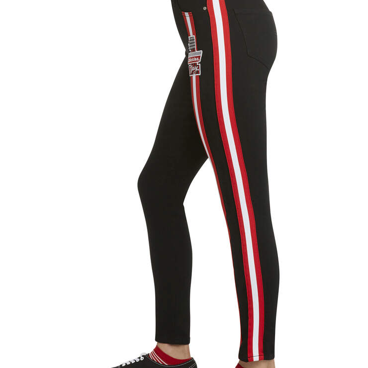Dickies Girl Juniors' 5-Pocket Racer Striped Skinny Pants - Black (BK) image number 3