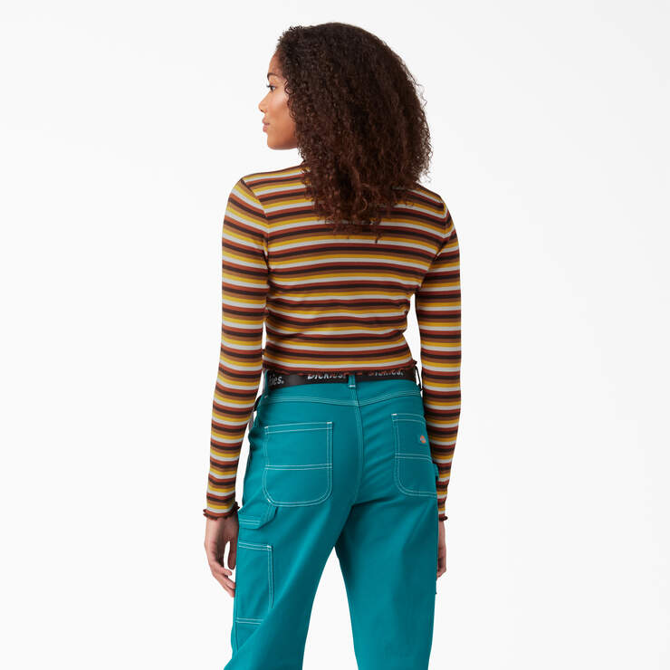 Women's Striped Long Sleeve Cropped T-Shirt - Ginger Honey Baby Stripe (GSN) image number 2
