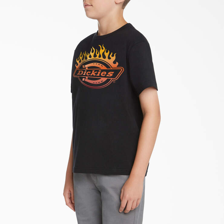 Boys' Short Sleeve Flaming Logo T-Shirt - Black (BLK) image number 3