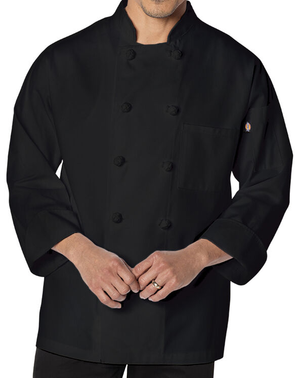 Unisex Classic Knot Button Long Sleeve Chef Coat - BLACK (BLK)