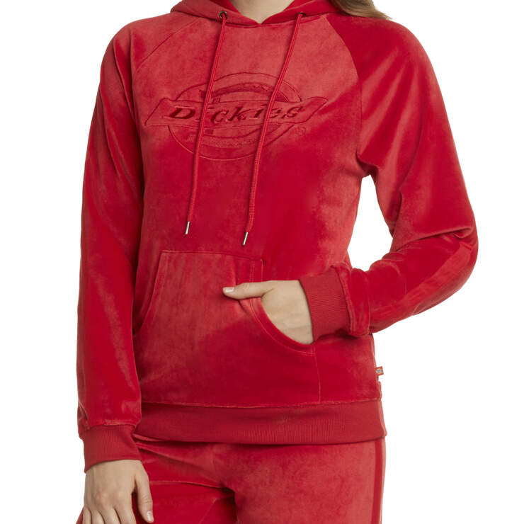 Dickies Girl Juniors' Velour Hoodie - Red (RD) image number 3